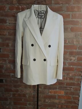 Madewell Cream Double-Breasted Blazer with Black Buttons